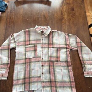 La Hearts Pink and Green Plaid Button-Down Shirt